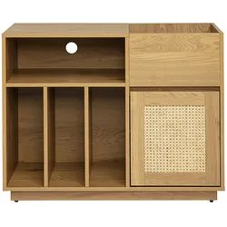 Vinyl-Aufbewahrungsbuffet in heller Holzoptik, Eiche und Rattan-Geflecht L95 cm ALICANTE