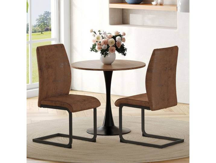 NuvlaGu - Lot de 2 Chaises de salle à manger - Coussins d'assise confortables et pieds en métal doré - 44x44 5x99 cm - Marron