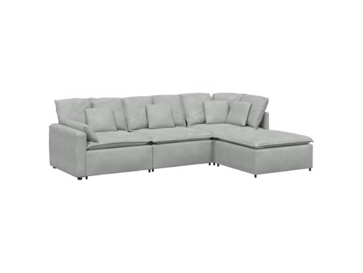 Makastle Modulares Sofa mit Fußhocker Samt Hellgrau 312x205