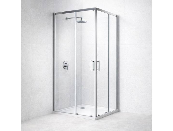 Eckdusche WELLTIME New Trento , grau (chromfarben), B:80cm H:195cm T:80cm, Duschkabinen, Eckdusche, Extrahohe 195cm, 6mm ESG, verbessertes Rollensystem
