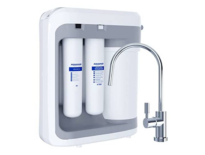 AQUAPHOR RO-202S Premium Umkehrosmose Trinkwasser-Filtrationssystem unter der Spüle Vollautomatische Einheit entfernt Kalk, Bakterien, Schwermetalle, Pestizide