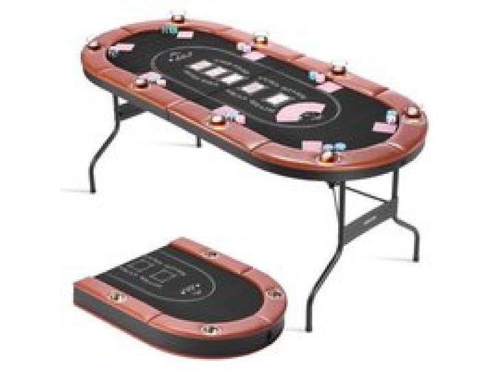 VEVOR klappbarer Pokertisch für 8 Spieler (183 cm) Kasino-Freizeittisch mit gepolsterten Schienen & Getränkehaltern, ovale tragbare Spieltische mit Filz- und Metallbeinen, Texas Hold’em Poker