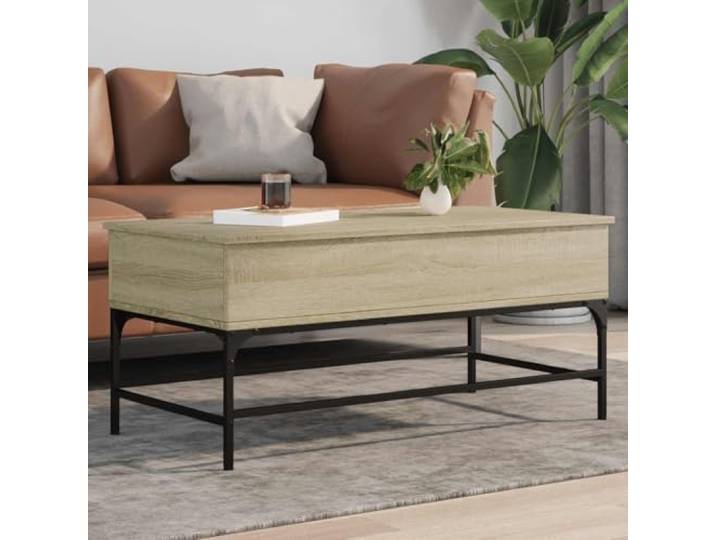 HEFZGDB Couchtisch Sonoma-Eiche 100x50x45 cm Holzwerkstoff und Metall mit 2 versteckten Fächern und 4 verstellbaren Füßen für Stauraum und Stabilität, Beistelltisch mit robustem