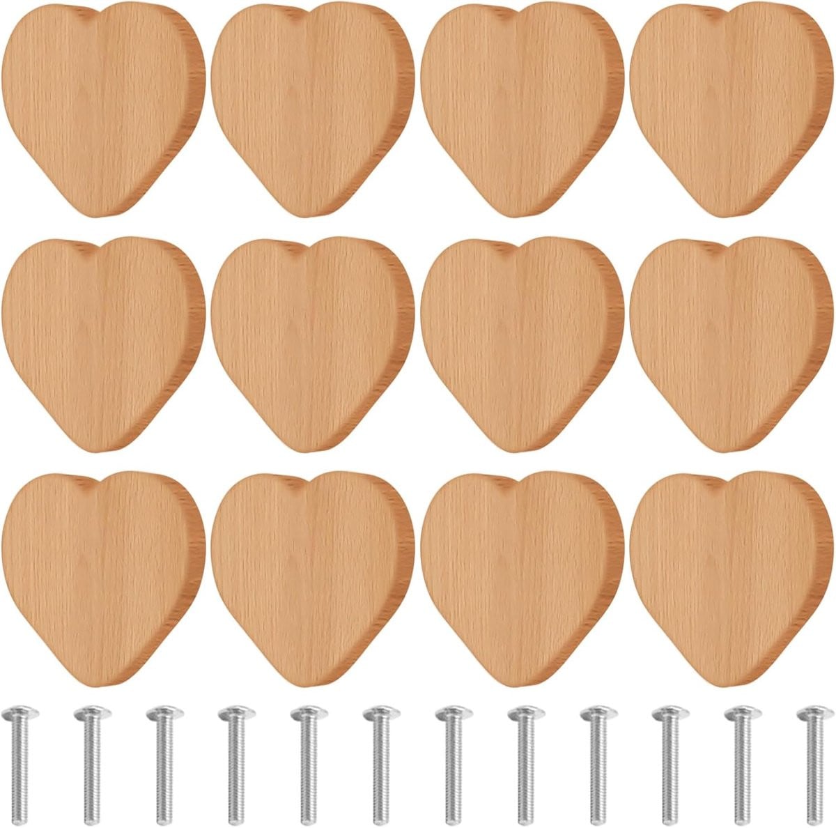 SnelShoppen 12 Hartvormige Houten Kastknoppen met Schroeven - Beukenhout - Meubelknoppen voor Kinderen