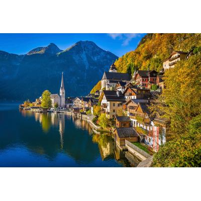 Fototapete PAPERMOON "Hallstatt Mountain Village", bunt, B:2,5m L:1,86m, Vlies, Tapeten