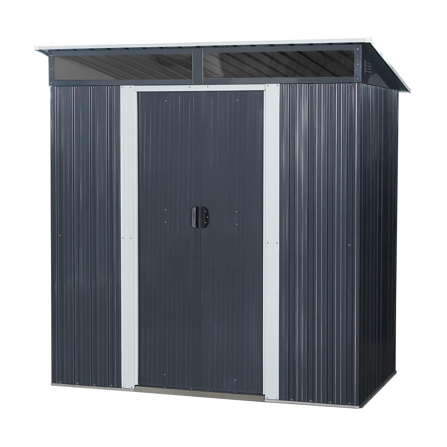 4iQ Gerätehaus Metall 195x121x196 cm Geräteschuppen mit Dachfenster Anthrazit