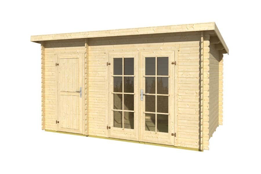 Lasita Maja Flachdach Gartenhaus Belmont Gartenhaus aus Holz in Grau, Holzhaus mit 28 mm Wandstärke, Blockbohlenhaus mit Montagematerial