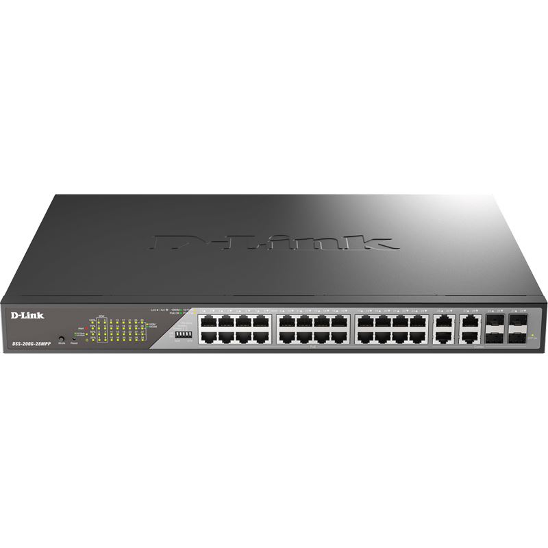 D-LINK DSS-200G-28MPP/E 28-Port Desktop Gigabit PoE Surveillance Switch 19Zoll 24*GE PoE + 4*GE Combo 518W PoE Budget IEEE 802.3bt
