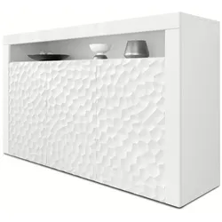 SIDEBOARD Valencia Fronten in Weiß Hochglanz Calypso mit 3D Struktur