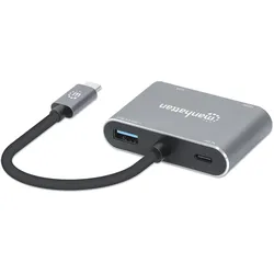 Manhattan 130691 (USB-C, 4 Ports), Dockingstation + USB Hub, Grau