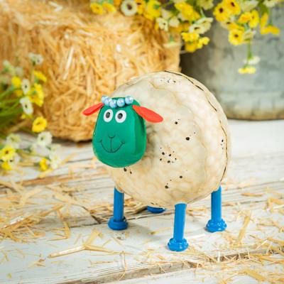 Evergreen 7.5 in. Metal Portly Sheep Garden Statue