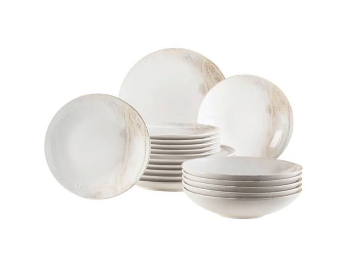 Mäser Tafelservice Ossia, Weiß, Beige, Keramik, 18-teilig, 40.5x36.5x49 cm, Essen & Trinken, Geschirr, Geschirr-Sets, Tafelservice