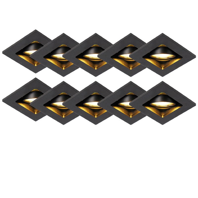 Qazqa Set van 10 Smart Inbouwspots Zwart met Wifi en GU10 Ledlampen