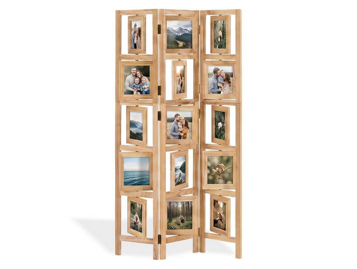 Homestyle4u Paravent 3-tlg. 93/161 cm Hellbraun Fotowand, Holz, 93x160x2 cm, Wohnzimmer, Raumteiler, Paravents