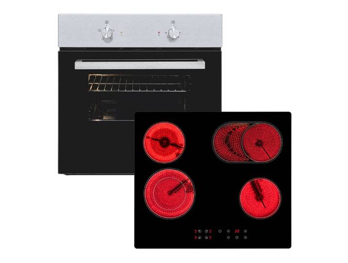exquisit Backofen-Set BAKO Klassik 2 inox, Autarker Einbau-Ofen mit Ober-/Unterhitze, Sensor-Kochfeld