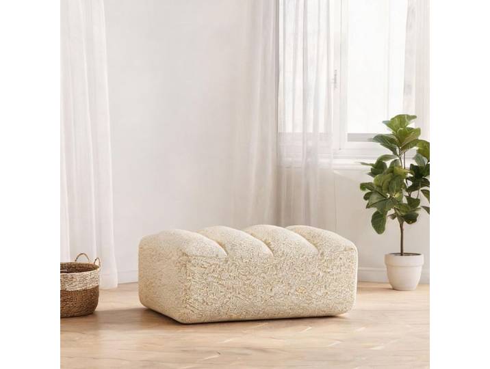 Pouf modulaire 104 cm en polaire granulée beige et blanc forme ergonomique extension repose-jambes salon