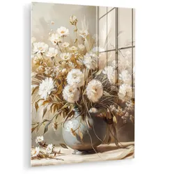 ACRYLGLASBILD Blumen - Vase - Stilleben - Beige 60x80 cm