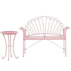 BALKONSET 2-Sitzer rosa Metall Bank mit Beistelltisch Cavinia