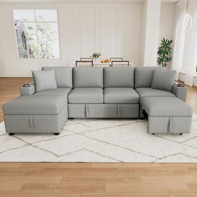 Abrihome "109.1"" Convertible Pull-out Sectional Sofa Bed with Movable Storage Ottoman"