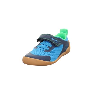 Barfußschuh SUPERFIT "VENTO WMS: weit", Jungen, Gr. 30, blau (blau, hellgrün), Lederimitat, Textil, Schuhe Barfußschuh, Klettschuh, WMS: weit V, Größenschablone zum Download