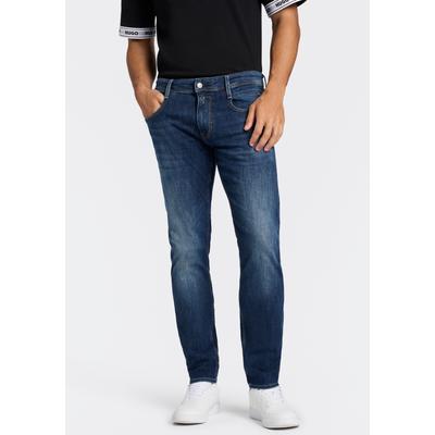Slim-fit-Jeans REPLAY "ANBASS", Herren, Gr. 32, Länge 34, blau (dunkelblau 560), Denim/Jeans, Obermaterial: 98% Baumwolle, 2% Elasthan, slim fit normal, Jeans Slim-fit-Jeans