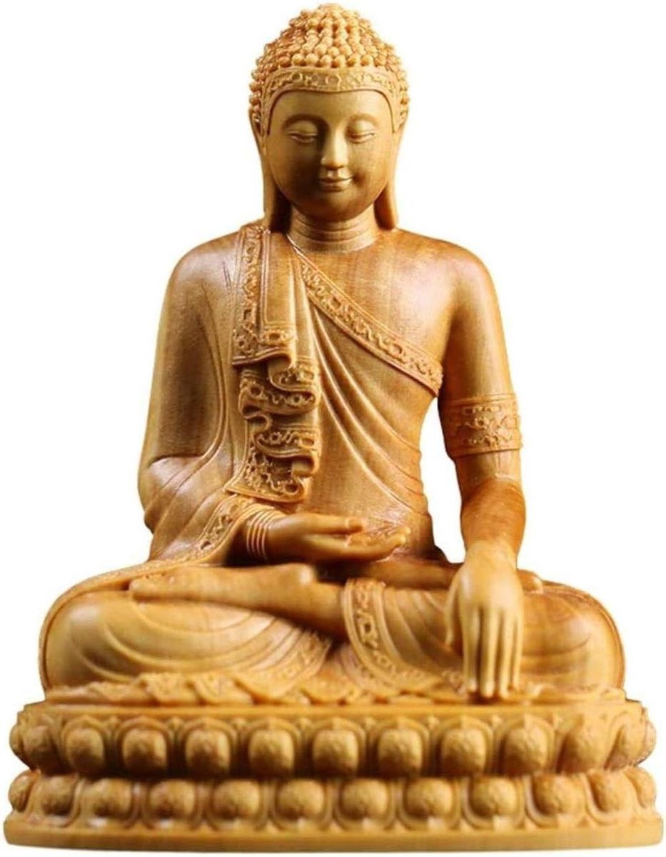 Handgemaakt Boeddhabeeld van buxushout voor meditatie en Feng Shui decoratie, 1 kg