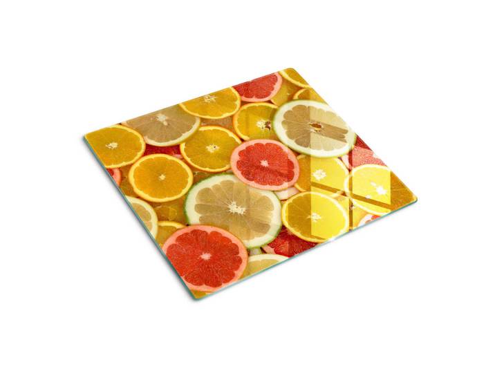 Tulup Glasplatte 60x52 cm Zitrusfrüchte, Mehrfarbig, Glas, 60x0.4x52 cm, Küchen, Küchenelektrogeräte, Herde, Herdabdeckplatten