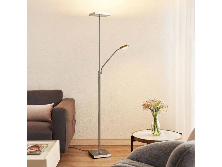 Sumani LED Stehleuchte Satin Nickel - Lindby - Wohnzimmer - Modern - Metall - Eckig