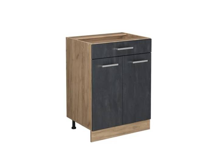 Vicco Küchenunterschrank R-Line, Schwarz Beton, 60 cm 1 Schublade · Ohne Arbeitsplatte · Höhenverst. Füße · 2 Türen · Leichter Zugriff
