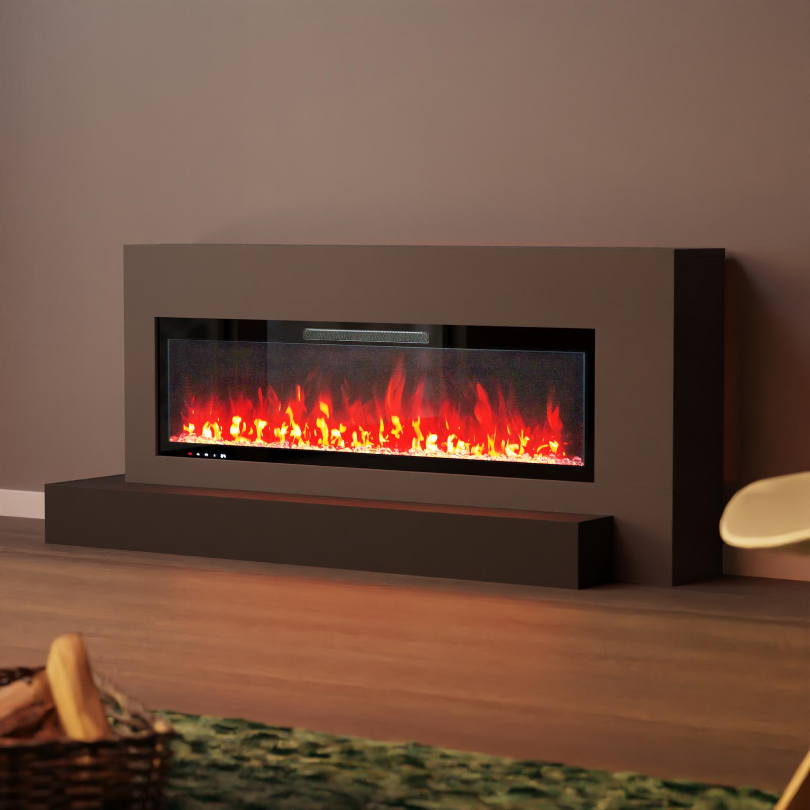 Glow Fire Elektrokamin 'Hestia 127 Links Grau' | LED Standkamin mit Heizung (1500 W) | HxBxT: 75x149x40 cm