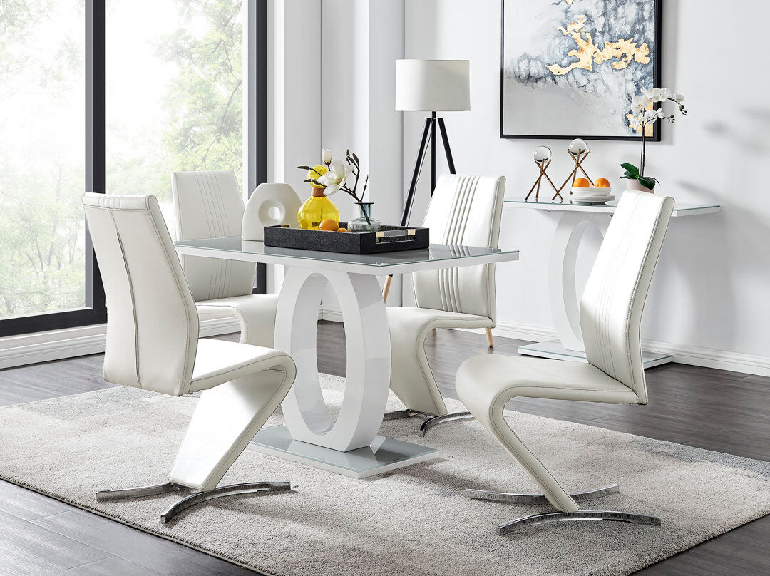 Canora Grey 4 -Person Glass Dining Set White/Grey/White 4