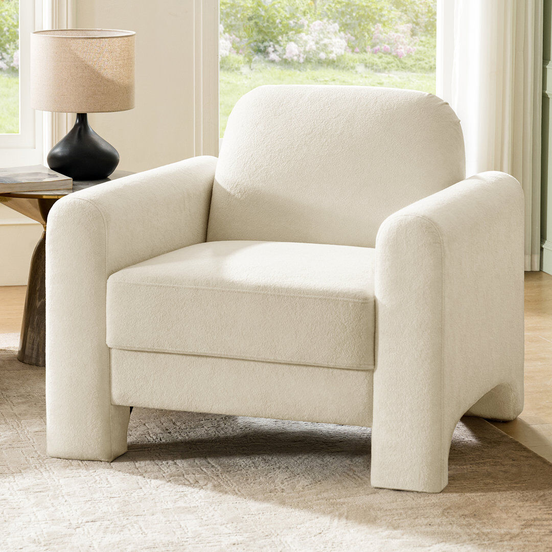Brayden Studio Gabriel Modern 91CM Wide Curved Chenille Armchair Ivory 81.28cm H X 91.44cm W X 81.28cm D
