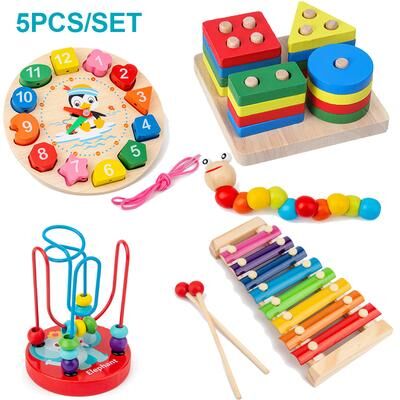 JoyToys Montessori Wooden Toy Puzzle For Toddlers Educational Learning Game 1set 5pcs