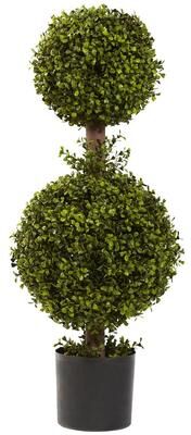 Nearly Natural 35-Inch Double Boxwood Topiary - Green