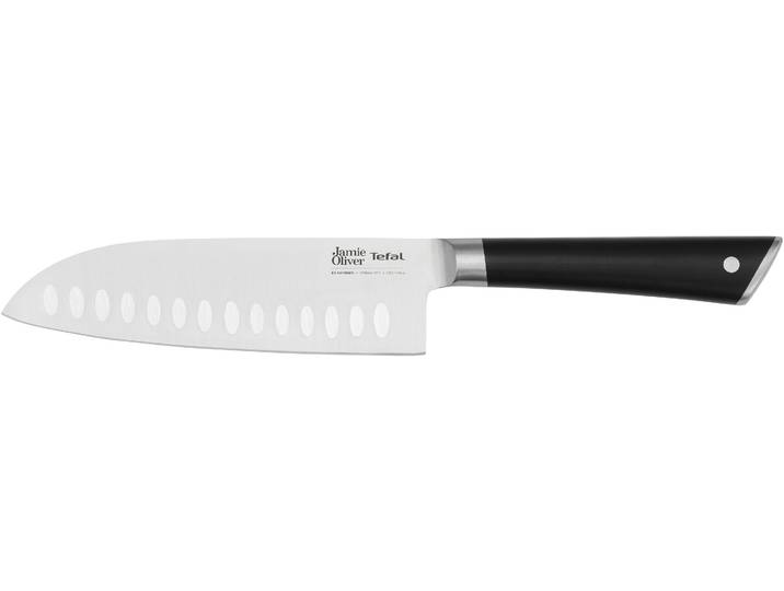 Santokumesser TEFAL Jamie Oliver K26715 , grau (schwarz, edelstahlfarben), Klingenlänge 16,5cm, Edelstahl, Kochmesser, Santokumesser, hohe Leistung, unverwechselbares Design, widerstandsfähig/langlebig