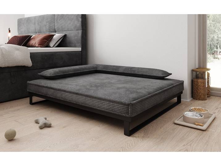 Hundebett Milo – 100x120 cm mit Cordbezug & Metallrahmen - 100x120 cm - Grau - Cord - Luxusbetten24