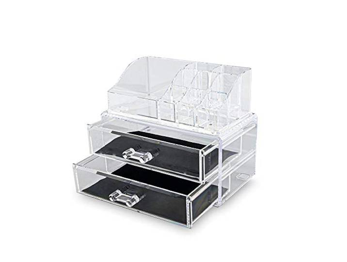 Make up Organizer met 9 Vakken & 2 Schuif Laden - Make-up Organizer Transparant - Sieraden Makeup Cosmetica Opbergsysteem - Display Houder voor Lippenstift / Nagellak / Brushes / Visagie - Make up kwasten / Sieraden etc. - Decopatent