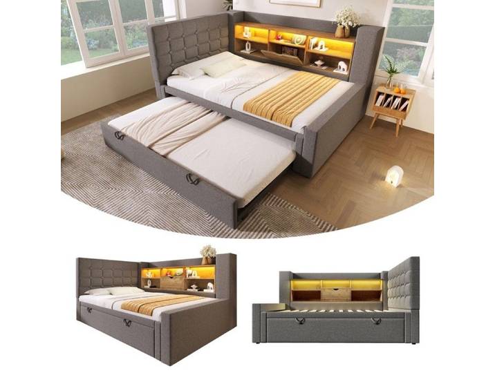 Canapé-lit escamotable gris - BLACKCOLOR - 214x107x88 cm - Lit principal 90x200 cm - Lit escamotable 90x190 cm