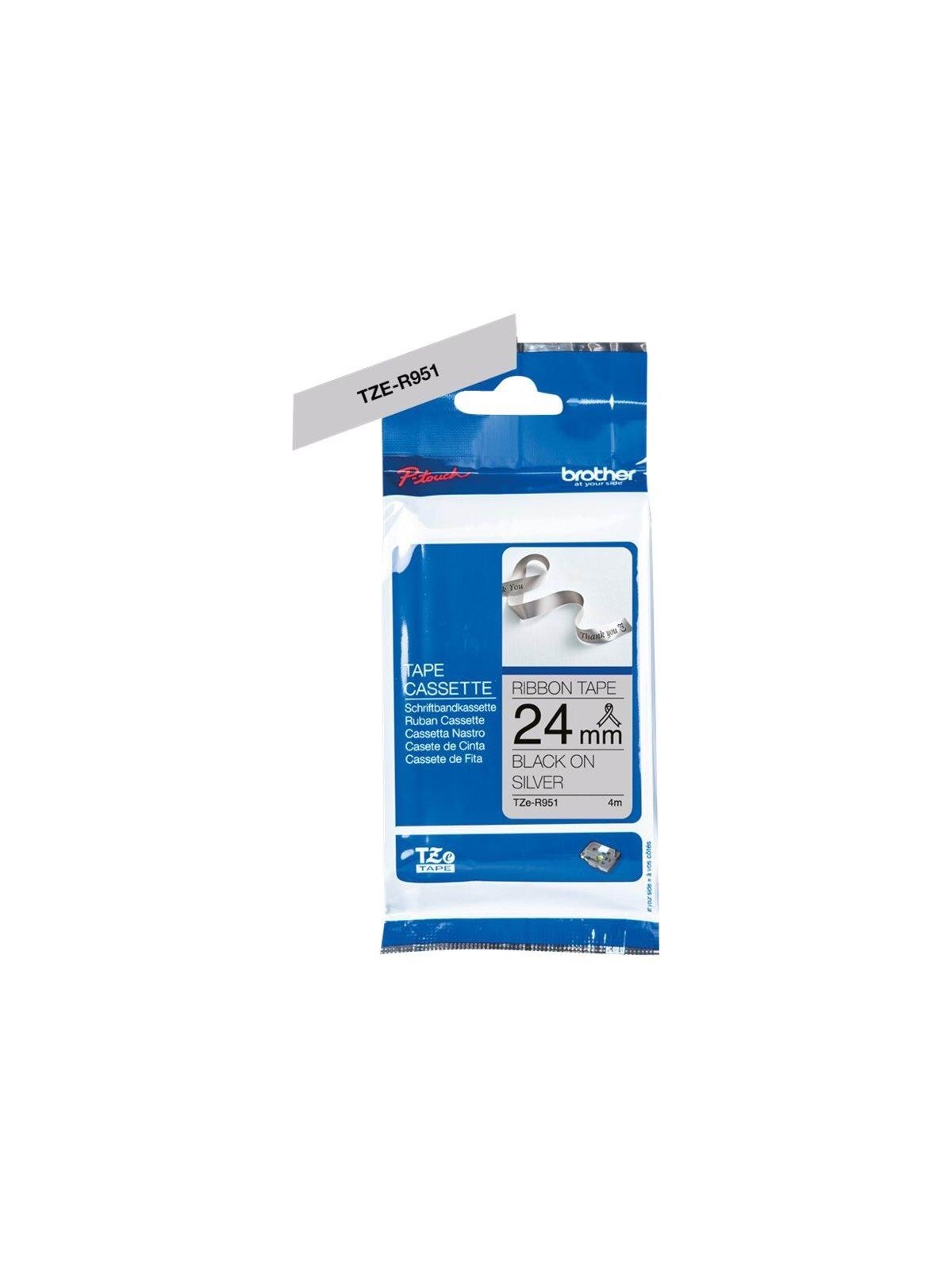 Brother TZER951 / TZE R951 Ribbon Tape Cassette - Black on Silver 24mm wide