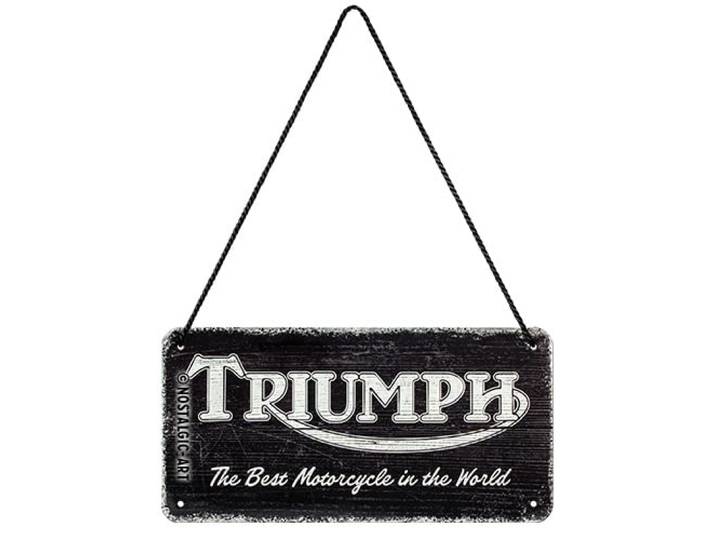 Nostalgic-Art Retro Ophangbord, Triumph – Logo Black Wood – Geschenkidee voor motorfans, van metaal, Vintage ontwerp voor decoratie, 10 x 20 cm