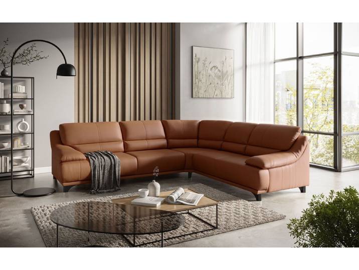COTTA Ecksofa Sofa Modena Echtleder Pampas Madras – L-Form Sofa frei stellbar, Nosagfederung, verschiedene Größen erhältlich