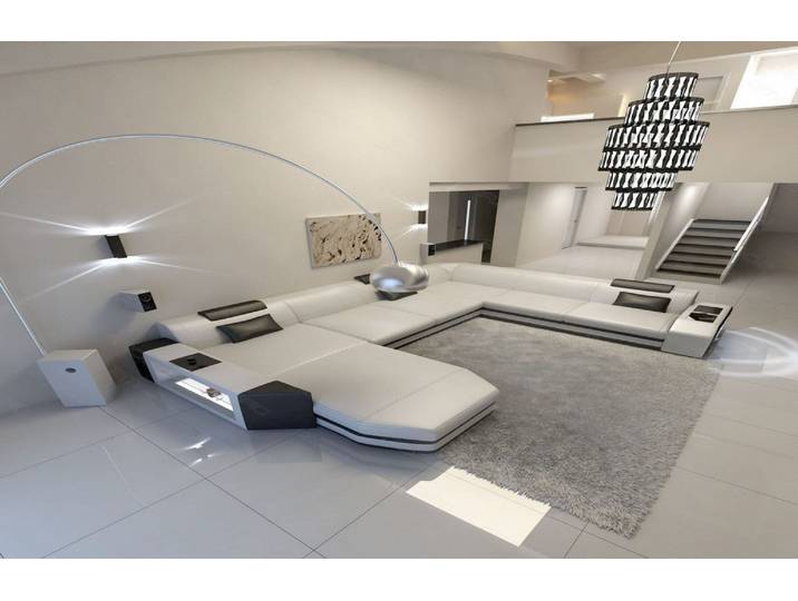 Mini XXL Wohnlandschaft Mega Prato U-Form in Leder