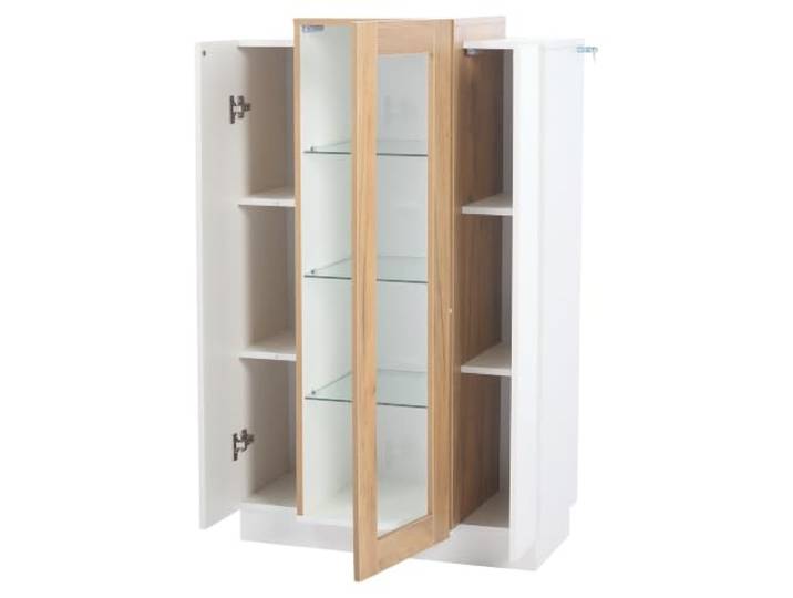 Vitrine 74x120cm 3 Türen LED Acryl Holz Glas Spanplatte, gehärtetes Glas, Acryl-Tür, 74 x 40 x 120 cm, 3 Türen, 4 Ebenen, LED-Beleuchtung, App-Steuerung