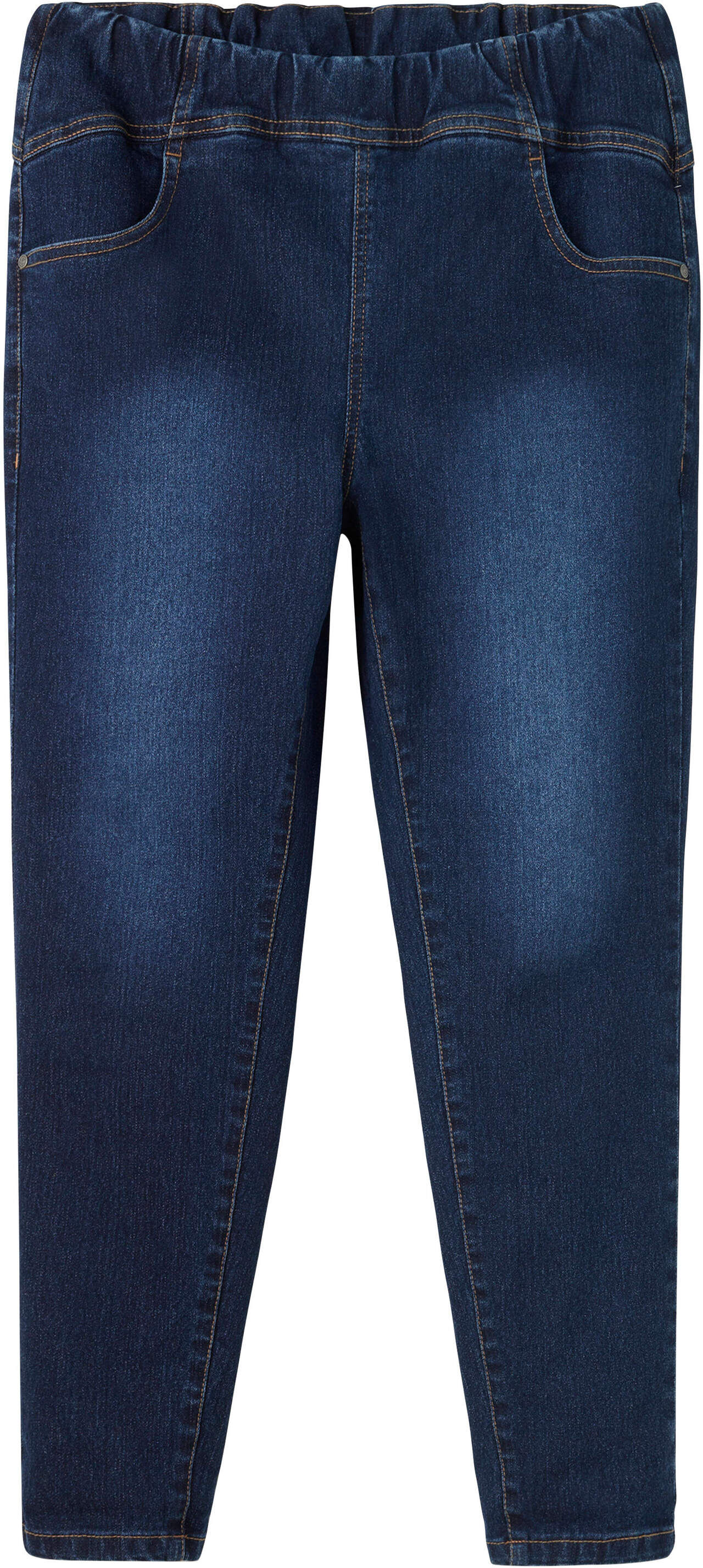 Jeansleggings SHEEGO "Schlupfjeans Jeggings mit breitem Gummibund", Damen, Gr. 48, N-Gr, blau (dunkelblau denim), Web, Stoff, , Modisch, Jeans Jeansleggings, mit breitem Gummibund