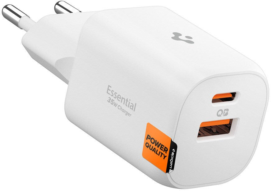 Spigen 35W Vægoplader - 1 x USB-C & 1 x USB-A - Hvid