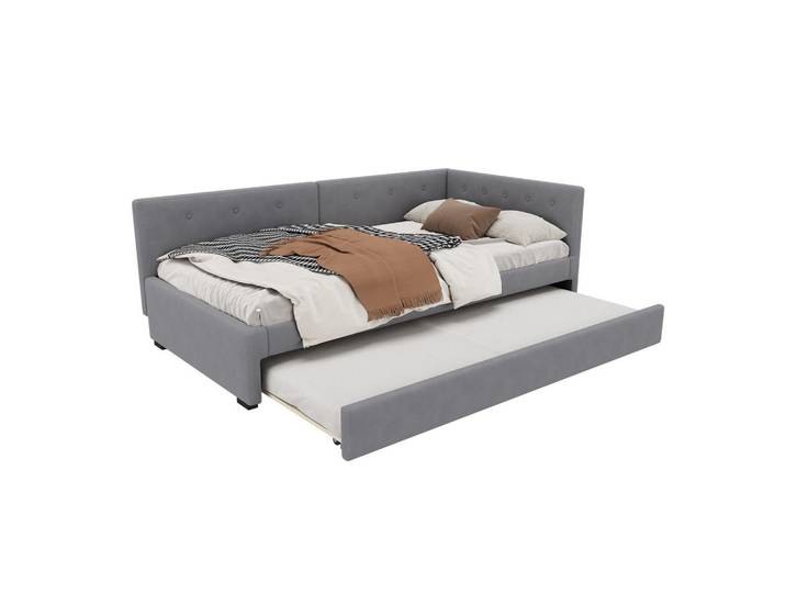 Flieks Tagebett 90x200cm Grau mit Rollbett minimalistisch, Holz, 90x200 cm, Schlafzimmer, Betten