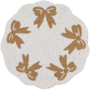 Saro Lifestyle Beaded Ribbon Holiday Placemats (Set of 4) - Christmas Bow Placemats for Holiday Entertaining