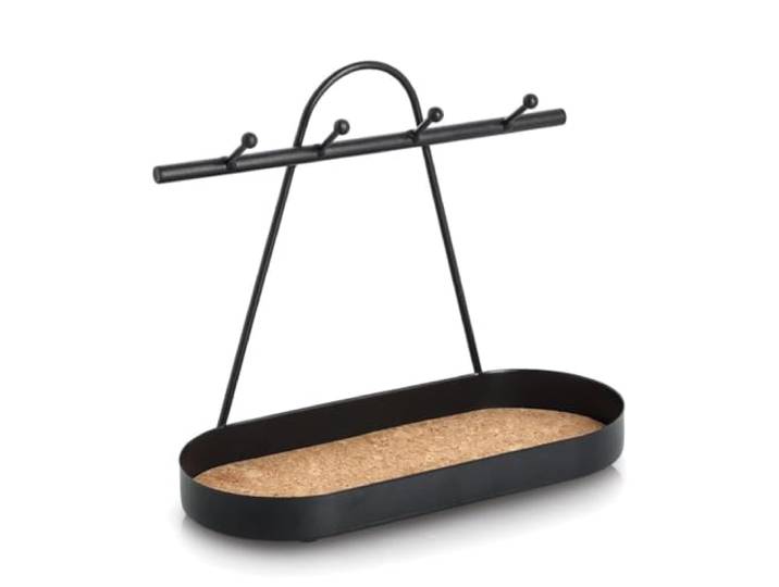 Zeller Ablage mit Haken, Metall/Kork, schwarz