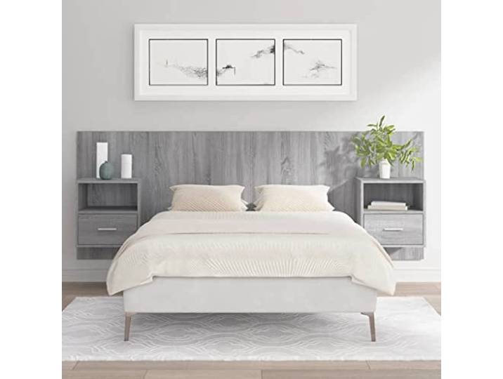 RJPLMFV Kopfteil mit Schränken Sonoma, Grau, Holz Wanddesign, geräumige Aufbewahrung, Wandmontage, feuchtigkeitsbeständig