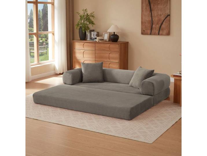 Canapé Compressé 3places 195cm Canapé modulable sans accoudoirs convertible en lit Canapé lit pliable Taupe(Aucun assemblage requis)